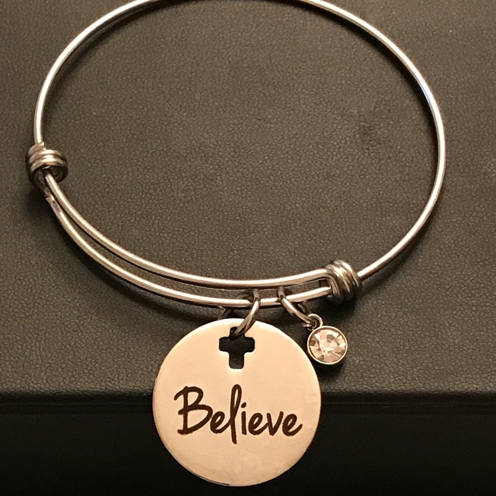 Believe Charm Bangle Bracelet